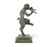 Immagine laterale di una statuetta collezionabile del fauno con pifferi in bronzo